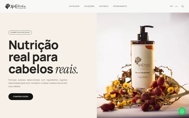 Página inicial do site da Ale Estrela Cabelo e Arte.