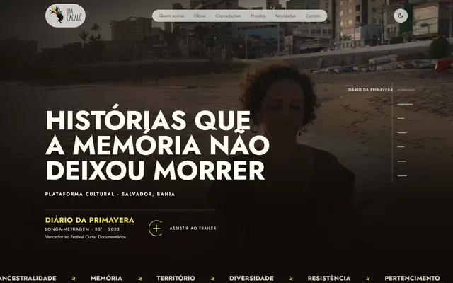 Página inicial do site da Obá Cacauê Produções.