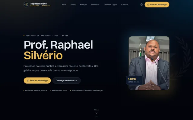 Página inicial do site do vereador Prof. Raphael Silvério.